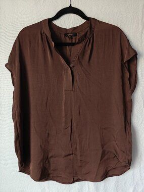 QUINCE Washable Stretch Silk Dolman Sleeve Blouse Size Medium Brown